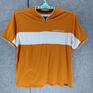 Kenneth Cole New York Mens 3X Orange White Colorblock Quarter Zip Shirt S/S